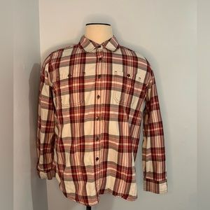 Carhartt Mens XL Plaid Cotton Long Sleeve‎ Button Up red white black